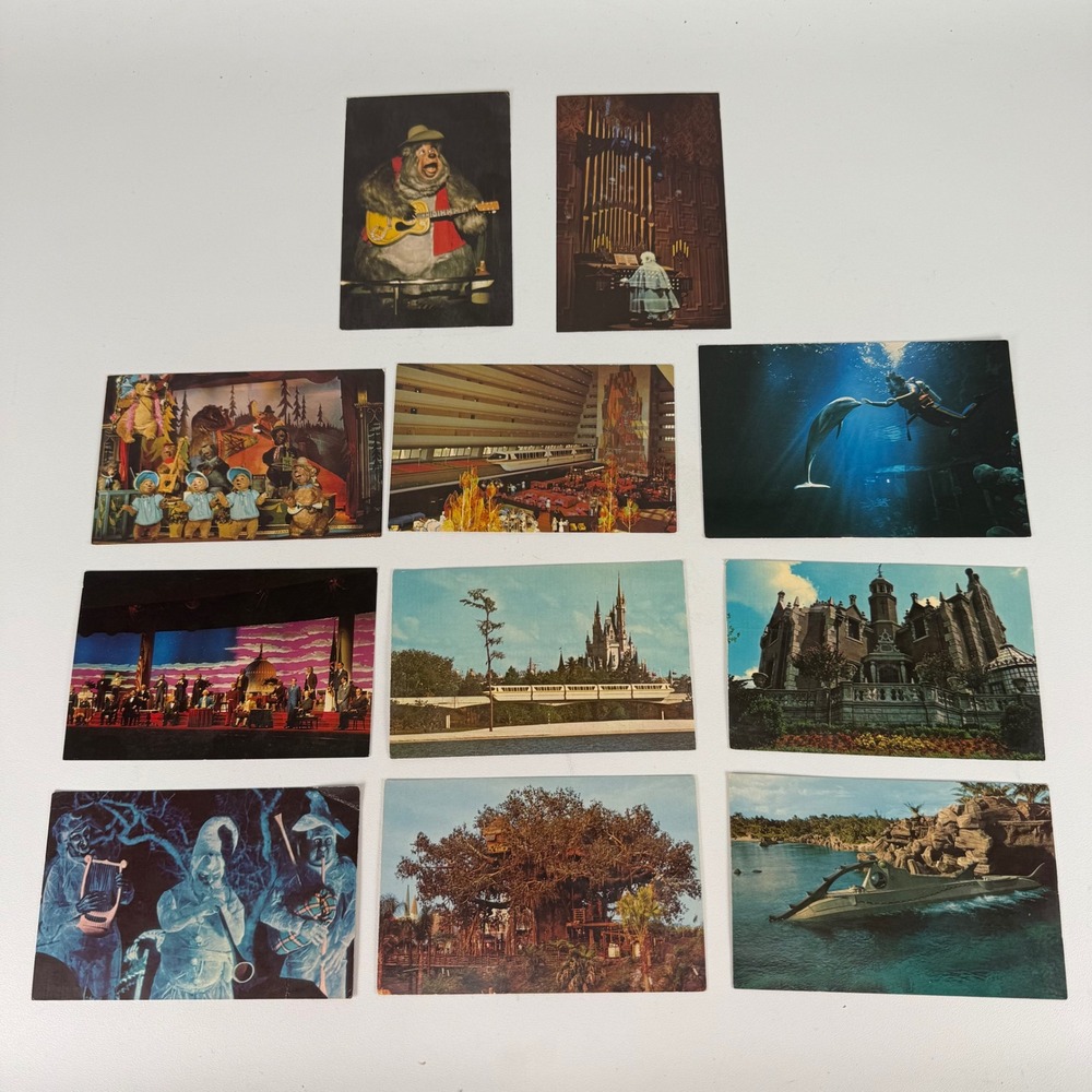 Lot of 11 Vintage Walt Disney World Postcards Haunted Mansion 20000 Leagues 1972
